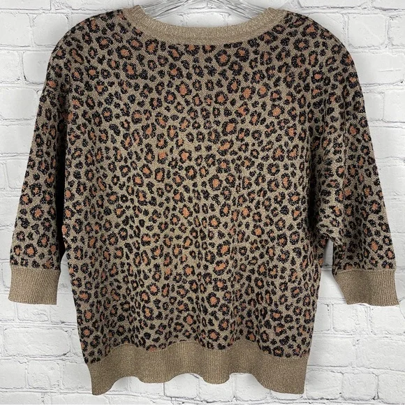 ANTHROPOLOGIE metallic leopard print 3/4 sleeve sweater top, size XS - Picture 4 of 16